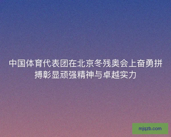 中国体育代表团在北京冬残奥会上奋勇拼搏彰显顽强精神与卓越实力